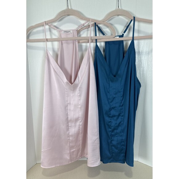 Ekouaer Polyester Satin Camisole Racerback Tank Top Lot - Pink And Teal Size XL - Picture 1 of 10